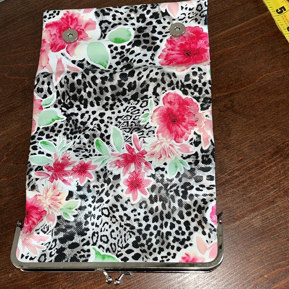 Brahmin Look Alike Black and Pink Wallet with Floral Design - Picture 5 of 5
